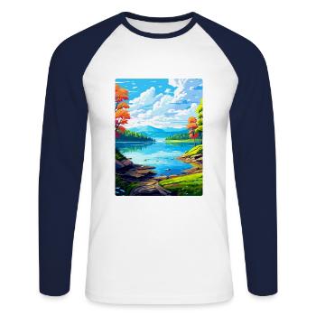 Lake Sainte Croix France Vintage Travel Poster WPA - Unisex Long Sleeve Baseball T-Shirt - white/navy - Front - Nik (191cm)