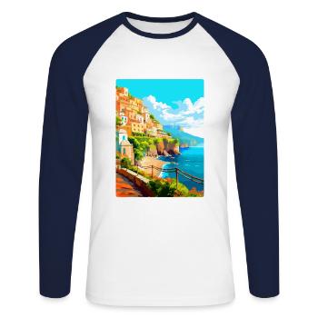 Amalfi Italie Affiche de voyage vintage WPA Souvenir - T-shirt baseball manches longues Homme - blanc/marine - Devant - Nik (191cm)