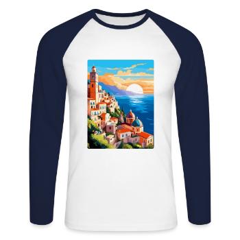 Amalfi Italie Affiche de voyage vintage WPA Souvenir - T-shirt baseball manches longues Homme - blanc/marine - Devant - Nik (191cm)