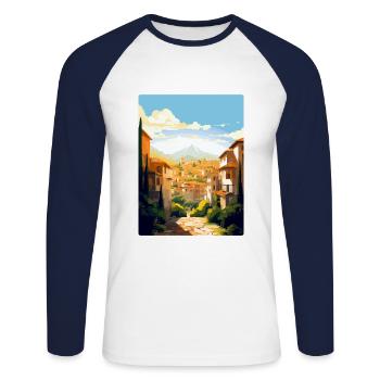 Grenade Espagne Affiche de voyage vintage WPA Souvenir - T-shirt baseball manches longues Homme - blanc/marine - Devant - Nik (191cm)