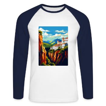 Ronda Spain Vintage Travel Poster WPA Art Souvenir - Unisex Long Sleeve Baseball T-Shirt - white/navy - Front - Nik (191cm)