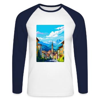 Bozen Italien Vintage Reiseplakat WPA Souvenir - Unisex Baseballshirt langarm - Weiß/Navy - Vorne - Nik (191cm)