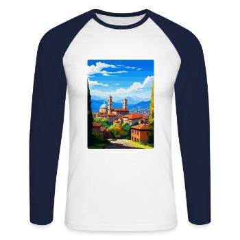 Bergamo Italien Vintage Reiseposter WPA Souvenir - Unisex Baseballshirt langarm - Weiß/Navy - Vorne - Nik (191cm)