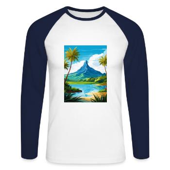Bora Französisch-Polynesien Vintage Reiseposter - Unisex Baseballshirt langarm - Weiß/Navy - Vorne - Nik (191cm)
