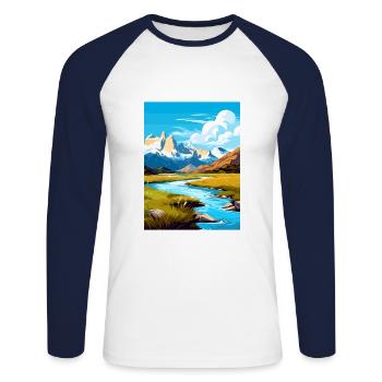 Torres Del Paine Affiche de voyage vintage souvenir - T-shirt baseball manches longues Homme - blanc/marine - Devant - Nik (191cm)