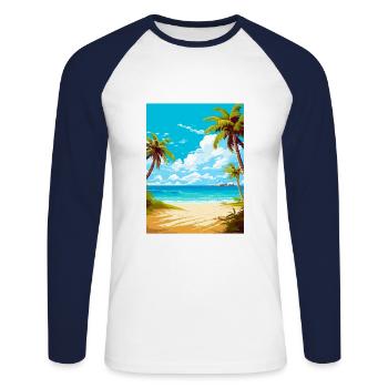 Turks and Caicos Islands Caribbean Travel Poster - Unisex Long Sleeve Baseball T-Shirt - white/navy - Front - Nik (191cm)