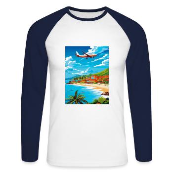 Saint Maarten Karibik Vintage Reiseposter - Unisex Baseballshirt langarm - Weiß/Navy - Vorne - Nik (191cm)