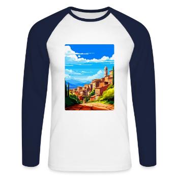 Pérouse Italie Affiche de voyage vintage WPA Souvenir - T-shirt baseball manches longues Homme - blanc/marine - Devant - Nik (191cm)