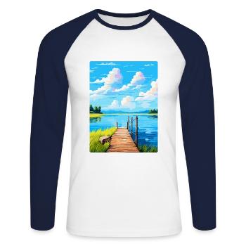 Lac de Lacanau France Poster de voyage vintage souvenir - T-shirt baseball manches longues Homme - blanc/marine - Devant - Nik (191cm)