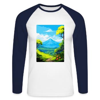 La Reunion National Park France Travel Poster WPA - Unisex Long Sleeve Baseball T-Shirt - white/navy - Front - Nik (191cm)