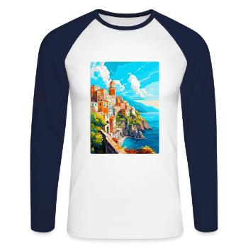 Amalfi Italie Affiche de voyage vintage WPA Souvenir - T-shirt baseball manches longues Homme - blanc/marine - Devant - Nik (191cm)