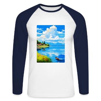 Lac de Varèse Italie Affiche de voyage vintage souvenir - T-shirt baseball manches longues Homme - blanc/marine - Devant - Nik (191cm)