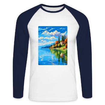 Lac de Varèse Italie Affiche de voyage vintage souvenir - T-shirt baseball manches longues Homme - blanc/marine - Devant - Nik (191cm)