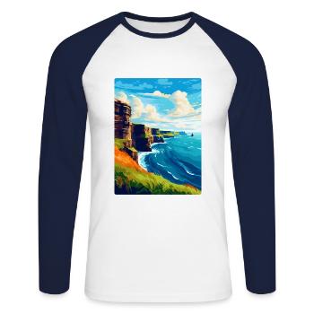 Falaises de Moher Irlande Royaume-Uni Affiche de voyage vintage - T-shirt baseball manches longues Homme - blanc/marine - Devant - Nik (191cm)