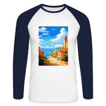 Tarragona Spanien Vintage Reiseplakat Souvenir WPA - Unisex Baseballshirt langarm - Weiß/Navy - Vorne - Nik (191cm)