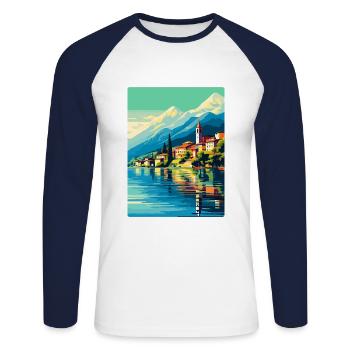 Lake Como Italy Vintage Travel Poster Souvenir WPA - Unisex Long Sleeve Baseball T-Shirt - white/navy - Front - Nik (191cm)