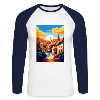 Toledo Spanien Vintage Reiseposter WPA Souvenir - Unisex Baseballshirt langarm - Weiß/Navy - Vorne - Nik (191cm)