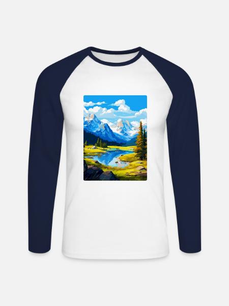 Affiche de voyage vintage du parc national d’Ecrins France - T-shirt baseball manches longues Homme - blanc/marine