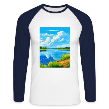 Lac de Lacanau France Poster de voyage vintage souvenir - T-shirt baseball manches longues Homme - blanc/marine - Devant - Nik (191cm)
