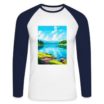 Lake Sainte Croix France Vintage Travel Poster WPA - Unisex Long Sleeve Baseball T-Shirt - white/navy - Front - Nik (191cm)