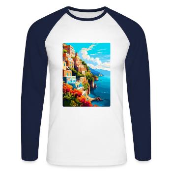 Amalfi Italie Affiche de voyage vintage WPA Souvenir - T-shirt baseball manches longues Homme - blanc/marine - Devant - Nik (191cm)