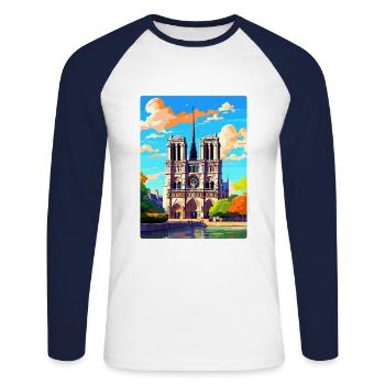 Notre Dame France Vintage Travel Poster Souvenir - Unisex Long Sleeve Baseball T-Shirt - white/navy - Front - Nik (191cm)