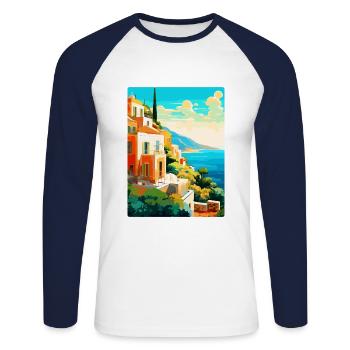 Capri Italy Vintage Travel Poster WPA Art Souvenir - Unisex Long Sleeve Baseball T-Shirt - white/navy - Front - Nik (191cm)