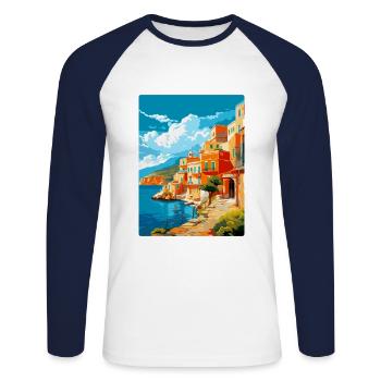 Crète Grèce Affiche de voyage vintage WPA Souvenir - T-shirt baseball manches longues Homme - blanc/marine - Devant - Nik (191cm)