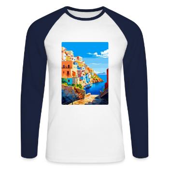 Ponza Italy Vintage Travel Poster WPA Art Souvenir - Unisex Long Sleeve Baseball T-Shirt - white/navy - Front - Nik (191cm)