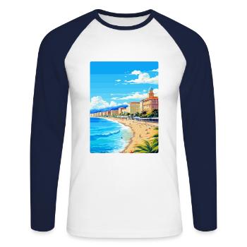 Nice France Vintage Travel Poster WPA Art Souvenir - Unisex Long Sleeve Baseball T-Shirt - white/navy - Front - Nik (191cm)
