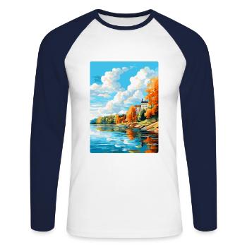 Kuopio Finlande Affiche de voyage vintage Souvenir WPA - T-shirt baseball manches longues Homme - blanc/marine - Devant - Nik (191cm)