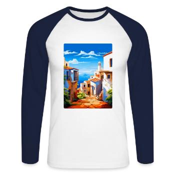 Almería Spanien Vintage Reiseplakat WPA Souvenir - Unisex Baseballshirt langarm - Weiß/Navy - Vorne - Nik (191cm)