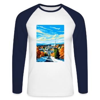 Lahti Finland Vintage Travel Poster WPA Souvenir - Unisex Long Sleeve Baseball T-Shirt - white/navy - Front - Nik (191cm)