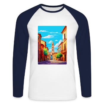 Parma Italy Vintage Travel Poster WPA Art Souvenir - Unisex Long Sleeve Baseball T-Shirt - white/navy - Front - Nik (191cm)