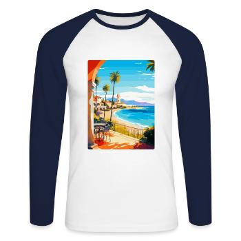 Costa Del Sol Spanien Vintage Reiseplakat Souvenir - Unisex Baseballshirt langarm - Weiß/Navy - Vorne - Nik (191cm)