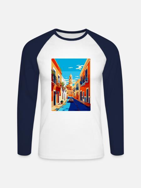 Jerez De La Frontera Spain Vintage Travel Poster - Unisex Long Sleeve Baseball T-Shirt - white/navy