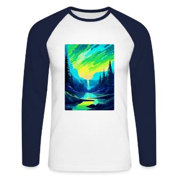 Aurora Borealis Island Vintage Reiseplakat WPA - Unisex Baseballshirt langarm - Weiß/Navy - Vorne - Nik (191cm)