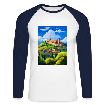 Alhambra Espagne Affiche de voyage vintage Souvenir WPA - T-shirt baseball manches longues Homme - blanc/marine - Devant - Nik (191cm)