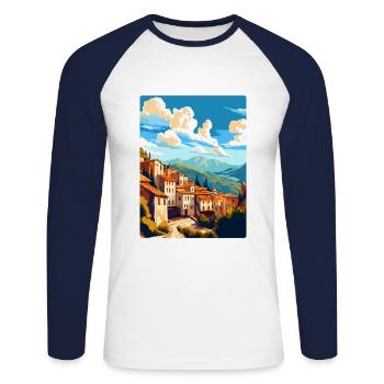 Cuenca Spain Vintage Travel Poster WPA Souvenir - Unisex Long Sleeve Baseball T-Shirt - white/navy - Front - Nik (191cm)