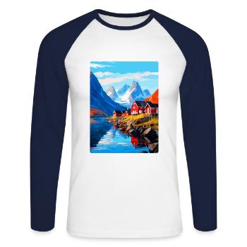 Lofoten Norwegen Vintage Reiseposter WPA - Unisex Baseballshirt langarm - Weiß/Navy - Vorne - Nik (191cm)