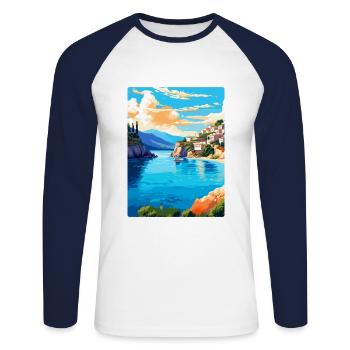 Crète Grèce Affiche de voyage vintage WPA Souvenir - T-shirt baseball manches longues Homme - blanc/marine - Devant - Nik (191cm)