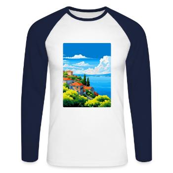 Lac de Bolsena Italie Affiche de voyage vintage souvenir - T-shirt baseball manches longues Homme - blanc/marine - Devant - Nik (191cm)