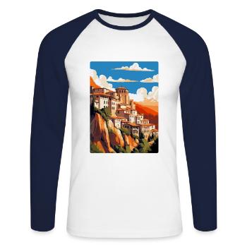 Cuenca Spain Vintage Travel Poster WPA Souvenir - Unisex Long Sleeve Baseball T-Shirt - white/navy - Front - Nik (191cm)