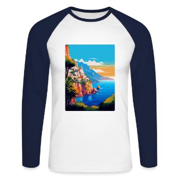Capri Italy Vintage Travel Poster WPA Art Souvenir - Unisex Long Sleeve Baseball T-Shirt - white/navy - Front - Nik (191cm)