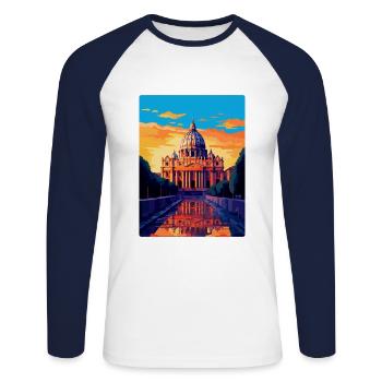 Basilique Saint-Pierre Italie Affiche de voyage vintage - T-shirt baseball manches longues Homme - blanc/marine - Devant - Nik (191cm)