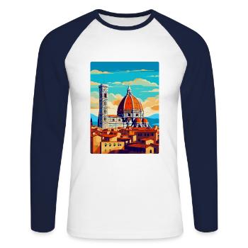 Florence Italy Vintage Travel Poster Souvenir WPA - Unisex Long Sleeve Baseball T-Shirt - white/navy - Front - Nik (191cm)