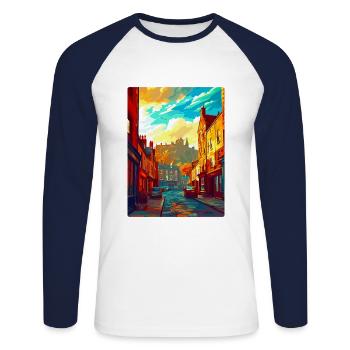 Edinburgh Schottland UK Vintage Reiseplakat WPA - Unisex Baseballshirt langarm - Weiß/Navy - Vorne - Nik (191cm)