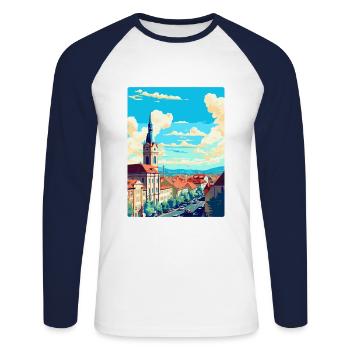 Stuttgart Allemagne Poster de voyage vintage souvenir - T-shirt baseball manches longues Homme - blanc/marine - Devant - Nik (191cm)