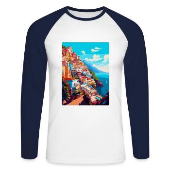 Positano Italie Affiche de voyage vintage Souvenir WPA - T-shirt baseball manches longues Homme - blanc/marine - Devant - Nik (191cm)