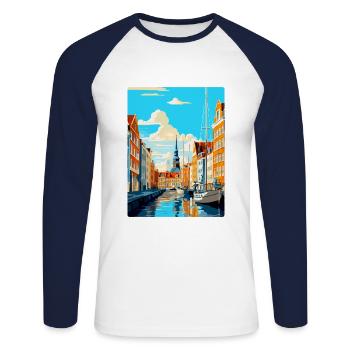 Copenhague, Danemark, Affiche de voyage vintage souvenir - T-shirt baseball manches longues Homme - blanc/marine - Devant - Nik (191cm)